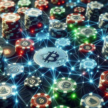 blockchain graphic intertwined with casino chipds